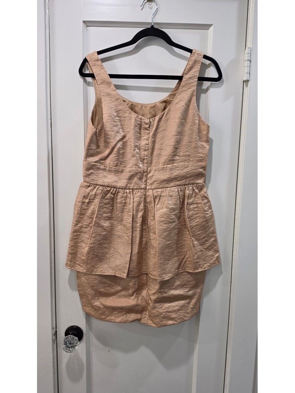 Vintage Forever 21 Metallic Champagne Gold Peplum Mini Dress - Picture 3 of 11